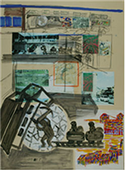 철암역 벽화 구상 스케치, 109.5 X 79cm, 종이 위 연필, 아크릴릭, 종이 꼴라쥬, 2007