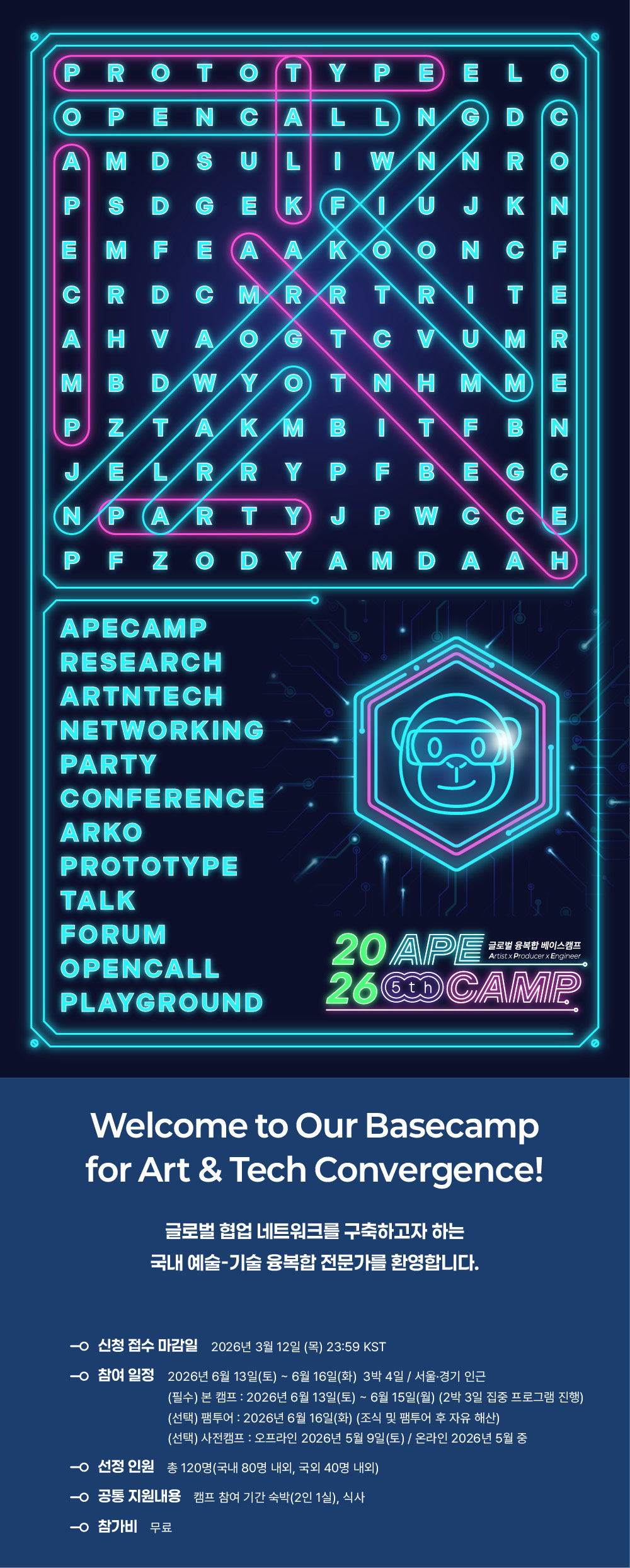 2026년 제5회 APE CAMP 에이프캠프 글로벌 융복합 베이스캠프1(자세한 내용은 아래 참조)