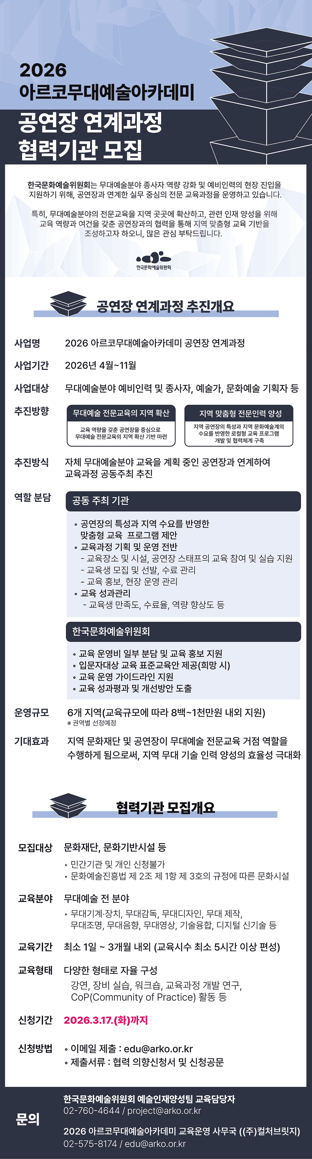 2026 아르코무대예술아카데미 공연장 연계과정 협력기관 모집(자세한 내용은 아래 참조)