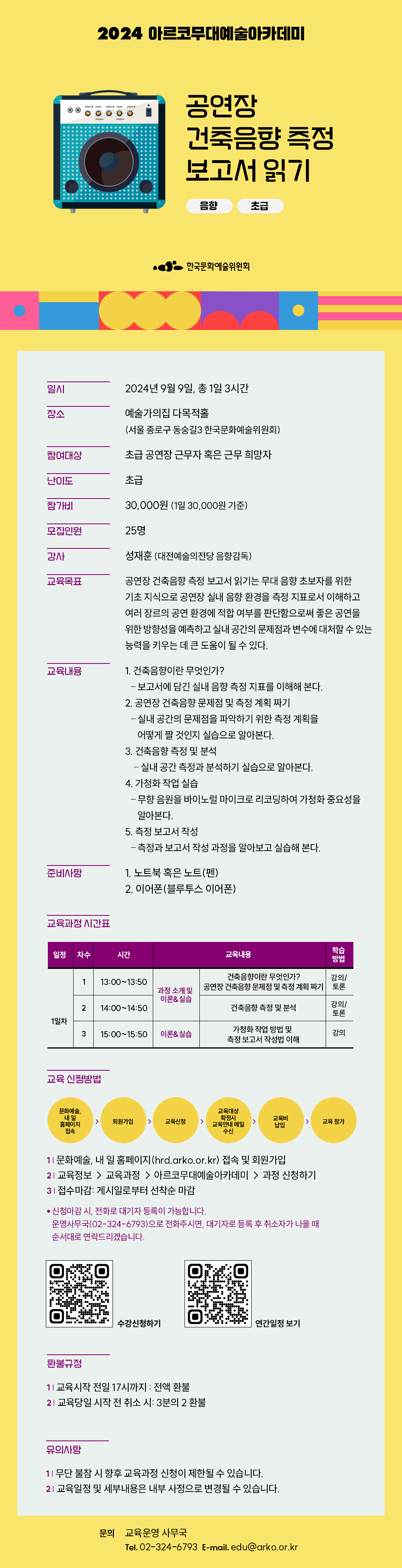 2024 아르코무대예술아카데미    공연장 건축음향 측정 보고서 읽기(자세한 내용 아래 참조)