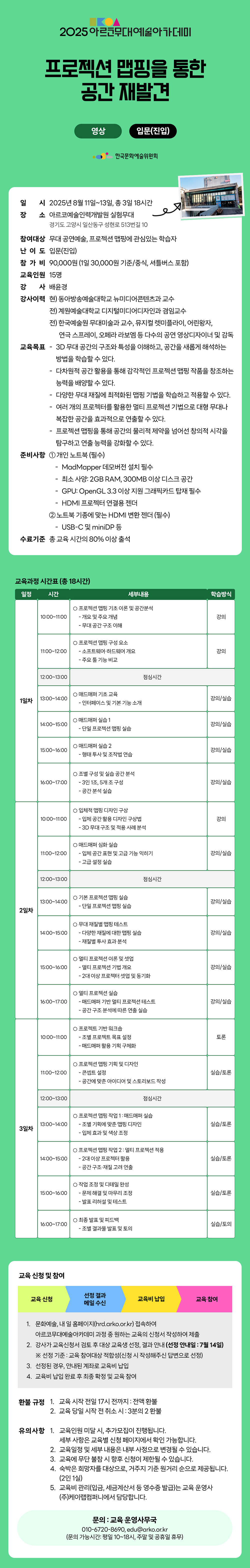 2025 아르코무대예술아카데미 프로젝션 맵핑을 통한 공간 재발견 영상 입문(진입)(자세한 내용 아래 참조)