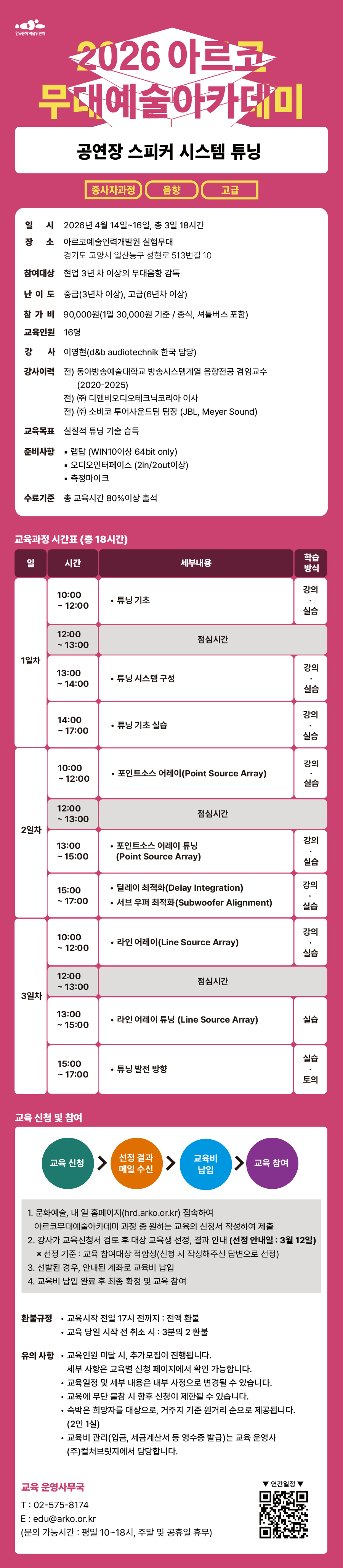 2026 아르코무대예술아카데미 공연장 스피커 시스템 튜닝 (종사자과정)(음향 고급)(자세한 내용 아래 참조)