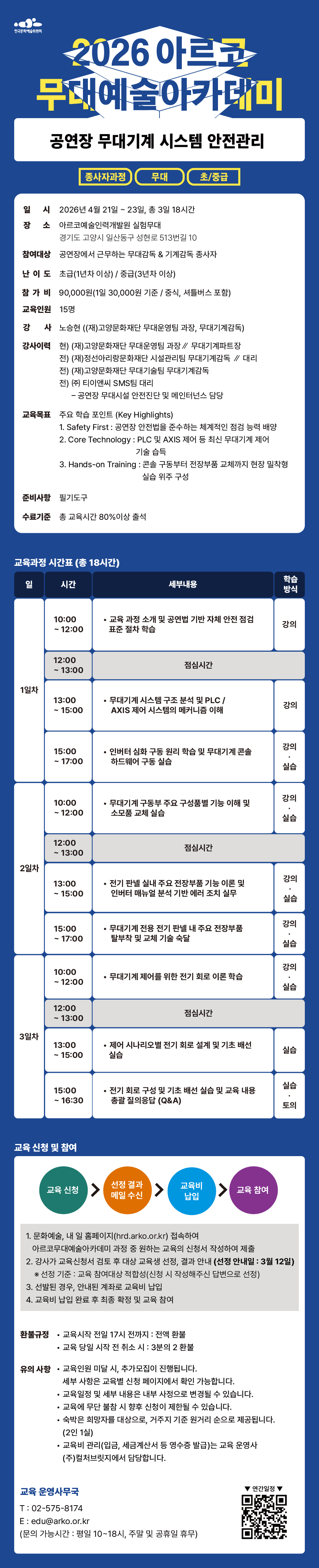 2026 아르코무대예술아카데미 공연장 무대기계 시스템 안전관리 (종사자과정)(무대 초/중급)(자세한 내용 아래 참조)