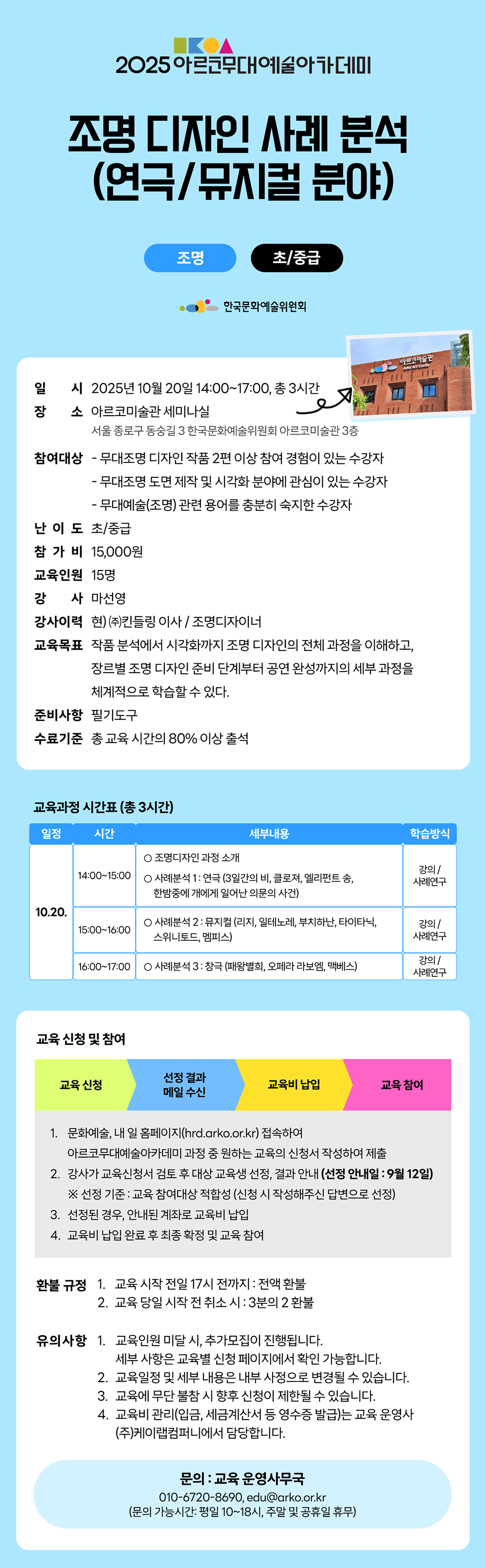 2025 아르코무대예술아카데미 조명 디자인 사례 분석 (연극/뮤지컬 분야)(조명 초/중급)(자세한 내용 아래 참조)